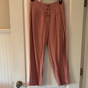 LOFT Rose Wide Leg Pants with Button Detail